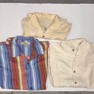 Lot of 3 Vintage Tommy Bahama Silk Linen Floral Embroidered Hawaiian S/S Shirt L